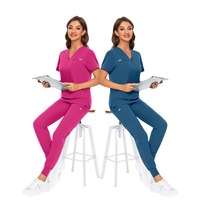 Ensemble de tenues médicales douces à col en V pour infirmières, couleur turquoise, anti-fluide, vente en gros, sous marque privée