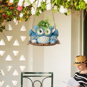 Maceta Colgante de Resina con Diseño de Familia de Búhos Azules para Decoración de Jardín Exterior, Regalo - Product Image 4