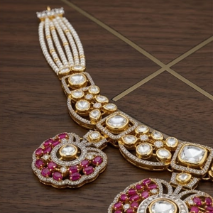 Premium 925 Silver Pink <b>Ruby</b> <b>Necklace</b> Set Luxury Bridal Jewelry Designer Ethnic Pearl <b>Necklace</b> with Earrings for Women - Product Image 3