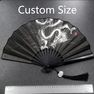 Éventail pliant en <span class=keywords><strong>bambou</strong></span> noir personnalisé avec logo imprimé en plastique, grand éventail chinois pour fête, événement, performance - Product Image 1