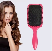 Brosse à shampoing magique avec manche en plastique Brosse à cheveux creuse Abs Douche humide pour cheveux épais bouclés Peigne à cheveux