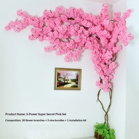 Arbre de cerisier en fleurs artificielles en soie, fleurs artificielles, décoration murale intérieure, plante grimpante pour fond de mur