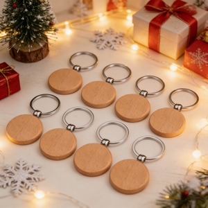 Pack of 10 Round Wood Blanks Keychain Unfinished Wooden Blank Key Chain Chains for Engraving Crafts Ornament