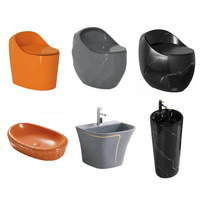 Toilette suspendue au mur doré marbre oeuf noir toilette rouge lavabo évier petite salle de bain toilette cuvette