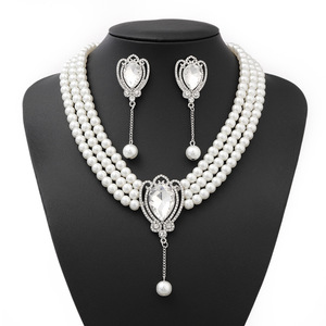 HLC Handmade Rhinestones Crystals Bridal Jewelry Set Wedding Necklace <strong>Earrings</strong> with Pearls Party Jewelry Sets for <strong>Bride</strong> Boutique - Product Image 6