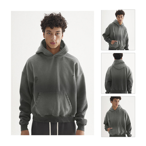 KF160 Sweat à capuche unisexe vintage épais et surdimensionné, en molleton uni lourd, écologique, personnalisable en mélange de coton pour - Product Image 4