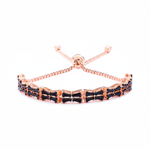 Double Lined Baguette Cut Black CZ Stone Dainty Design Wholesale Handmade Turkish <b>Adjustable</b> Tennis 925 Sterling Silver <b>Bracelet</b> - Product Image 2