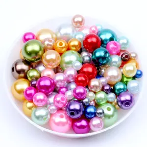 Venta al por mayor 6mm 8mm 10mm 12mm agujero-Cuentas de perlas de plástico de imitación redondas, agujeros rectos, DIY, accesorios para la fabricación de joyas, costura