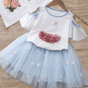 Set di abbigliamento per bambina maglia ricamata cigno e gonna Tutu due pezzi completi abbigliamento per bambini <span class=keywords><strong>Boutique</strong></span> - Product Image 2