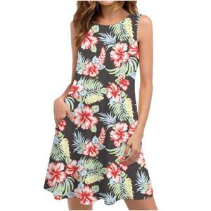 Crewneck Loose Beach T Shirts <b>Dress</b> With Pocket <b>Women</b> Summer Casual Sleeveless Boho Floral Mini Tank <b>Dresses</b> - Product Image 2
