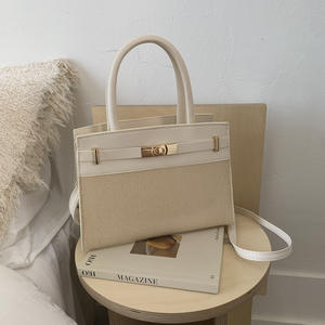 Summer New Arrival Single Strap Genuine Leather Lining Waterproof <b>Zip</b> Closure Retro-Colorblock Large Capacity Casual <b>Tote</b> - Product Image 3