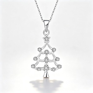 Collar con colgante de árbol de Navidad de Plata de Ley 925, Zirconia cúbica brillante chapada en rodio para compromiso, boda, vacaciones - Product Image 1