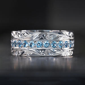 Anello Eternity Q627 in Oro Massiccio 18K con Diamanti Rotondi e Motivo Vegetale, Gioiello Unisex per Matrimonio - Product Image 3