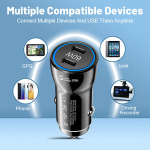 Pengisi daya ponsel <span class=keywords><strong>2</strong></span> Tipe C PD 3.0, pengisi daya Cepat Mobil 60W <span class=keywords><strong>2</strong></span> Tipe C kecepatan Super 3.0, adaptor pengisi daya untuk ponsel aman untuk AS - Product Image 3