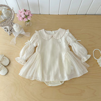 Robe-combinaison pour bébé fille style princesse, col Peter Pan, manches bouffantes, tenue pour nouveau-né