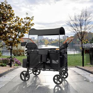 Poussette pliable 4 places pour bébés avec auvent anti-UV, harnais 5 points et poignée réglable, style chariot – Vente en gros - Product Image 2