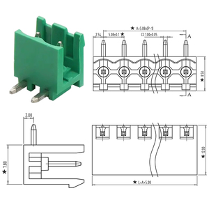 2 P nam góc bên phải khối thiết bị đầu cuối kết nối 5.08 mét Pitch 2 Pin Plug-in pluggable làm bằng đồng bền - Product Image 1