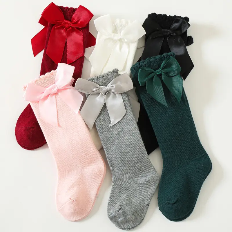 Fuyu Boutique Baby Toddler Solid Color Ribbed Bow Socks Autumn Wholesale Clothing for Children Socks