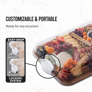 Tabla de Cortar de Acacia con Compartimentos Integrados y Tapa Transparente con Cierre y Asas, Tabla de Charcutería para Servir Alimentos - Product Image 3