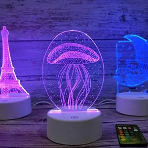 lampe de nuit couleur Suppliers-Lampe led 3D en forme de méduse, lumière à 7 couleurs changeantes, avec panneau en acrylique plat et Base en ABS, idéal pour un bureau ou une Table pour enfants