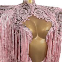 Mini robe de soirée sexy en dentelle avec pompon et strass, manteaux de 2 pièces, tenue de spectacle, de scène et de festival, costume de club pour femmes