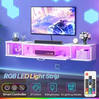 Support de téléviseur flottant avec prise de courant LED jusqu'à 65 ", étagère murale pour téléviseur, centre de divertissement pour console multimédia moderne