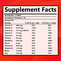 Complément vitaminique pour enfants sur mesure OEM, comprimés de vitamines et de minéraux sans sucre avec fer, zinc, multivitamines à croquer pour enfants