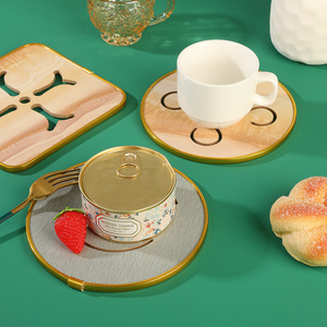 Bamboo Hollowed Out Gold Edge Placemats Round Anti Slip Heat Insulating Home Kitchen Table <b>Mats</b> Creative Solid Wood Coasters - Product Image 3