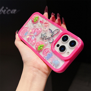 เคสโทรศัพท์มือถือลายกลิตเตอร์สตรอว์เบอร์รี่ผีเสื้อโบว์ สำหรับ iPhone 17 Air 16 15 14 Pro Max ลายดอกไม้เรซิ่นเชอร์รี่ DIY ดาวประดับด้านหลัง - Product Image 4