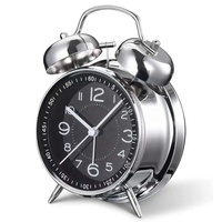 Réveil Cloche Métal Analogique 4 Pouces, Horloge Design avec Rétroéclairage pour Bureau et Maison