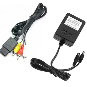 AC Power Supply Adapter Cord+Audio AV RCA Cable For Nintendo 64 N64 Game Set