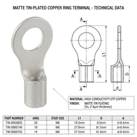 Connecteur à sertir Rnb à haute conductivité C11000, borne de câblage circulaire nue pour contrôle d'automatisation, finition mate étamée, 380V/600V, conforme RoHS