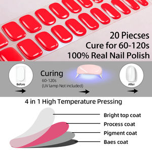 Sıcak Satış Özel Logo HEMA İçermeyen Jel Oje Çıkartmaları Yeni Düz Renk Stilleri Yarı Kürlenmiş Jel Tırnak Kaplamaları 20 Jel Tırnak Şeridi - Product Image 3