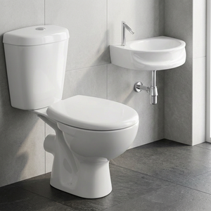 Ensemble WC suspendu deux pièces avec siphon en S et en P, double chasse, et lavabo mural – Vente en gros directe usine indienne - Product Image 1