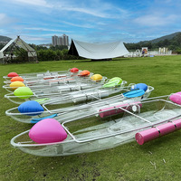 Kayaks en cristal avec lumières LED, canoë transparent en plastique avec stabilisateurs