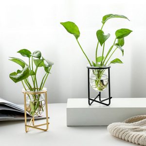 Florero de tubo de prueba de vidrio, soporte de Metal dorado para decoración del hogar, decoración de boda - Product Image 4