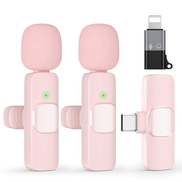 K9 Condenser Wireless Rechargeable Type-C Noise Cancelling Microphone for Mobile Phone Outdoor Live Streaming Pink White Color