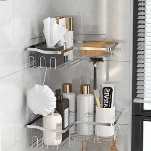 1pc Black/white Bathroom Storage Rack, No Drilling Toilet Hand Wash Set  Shelf, Triangle Shower Caddy Wall Hanging