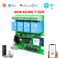 Interruptor de Control Remoto Wifi Inteligente Tuya de 7-32V y 4 Canales, Abridor de Puerta Universal con Relé Wifi de 433mhz RF y Asistente de Google