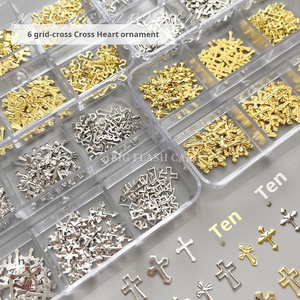 6 piezas de adornos para uñas con remaches de cruz hueca en oro y plata, de aleación delgada, decoraciones 3D para arte de uñas - Product Image 5