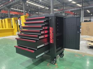 Armoire à outils mobile noire personnalisable GEINXURN avec 7 tiroirs, plateau latéral, serrure centrale, roulettes pour établi, <span class=keywords><strong>garage</strong></span>, support OEM - Product Image 6