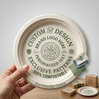Assiette à dîner personnalisée réutilisable, compostable et biodégradable, OEM, 6, 7, 8, 9, 10 pouces, vaisselle en canne à sucre pour restaurant et fête