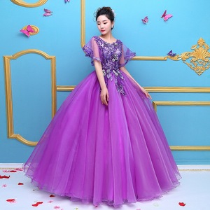 Purple Tulle Ball Gown With Embroidery Stage Performance Dress Women Adult Size Long Spring Style - Product Image 3