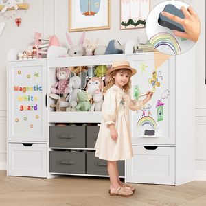 Mueble Infantil Multifuncional Moderno para Sala de Estar con Pizarras de Doble Cara y 4 Compartimentos de Almacenamiento Extraíbles - Product Image 3
