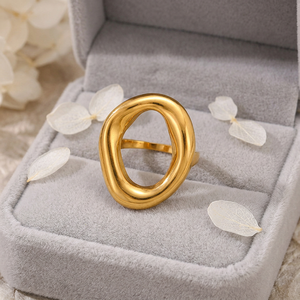 Bague tendance géométrique irrégulière en acier titane pour femme, plaquée argent, grande, massive et brillante, style statement - Product Image 5