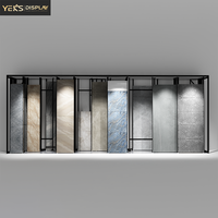 Présentoir moderne en acier de haute qualité pleine hauteur YEK pour carreaux de sol, avec plateaux coulissants horizontaux pour dalles de céramique en showroom