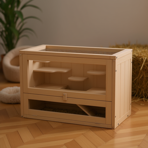 Jaula rectangular de madera para hámster, duradera y moderna, para mascotas pequeñas, con puerta corredera horizontal. - Product Image 2