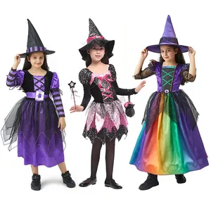 流行儿童女孩女巫角色扮演服装套装万圣节儿童服装