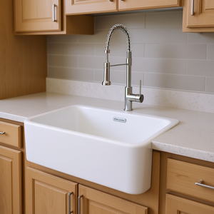 Évier de cuisine rectangulaire en céramique blanche, style ferme, à poser sur plan, avec robinet, 30 pouces - Product Image 2