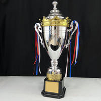 Trophée de football en métal, coupe de champion moderne en métal argenté, trophée de champion sportif